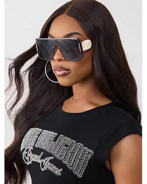 True Religion Black Oversized Square Sunglasses Gold Horseshoe Logo TR57040 HORSESHOE SQUARE SUNGLASSES main image 4