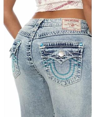 TRUE RELIGION Becca Mid Rise Crystal Super T Flap Bootcut Jean - Blue