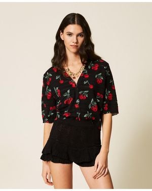 Twinset Knit Shorts With Ruffles - Black