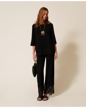 Twinset Knit Trousers With Lace - Black