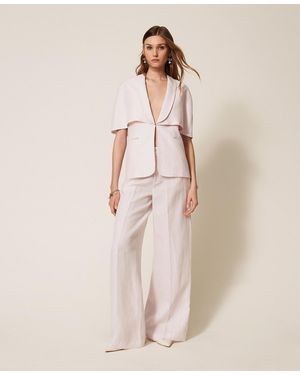 Twinset Linen Blend Wide Leg Trousers - Natural