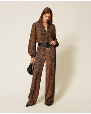 Twinset Pantalones Anchos Con Estampado De Pitón - Neutro