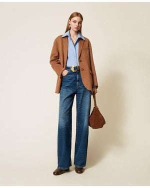 Twinset Wide Jeans With Belt And Maxi Buckle - Blue