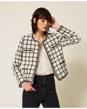 Twinset Bouclé Jacket With Check Pattern - Natural