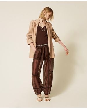 Twinset Voile Joggers With Lace - Natural