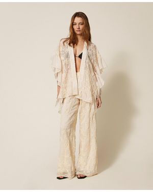 Twinset Poncho Con Bordado Cornely - Neutro