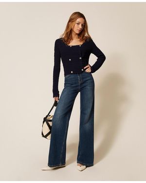 Twinset Knit Jacket With Crochet Detail - Blue