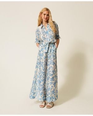 Twinset Floral Palazzo Trousers - Blue