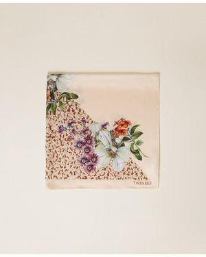 Twinset Foulard With Floral Print - Natural