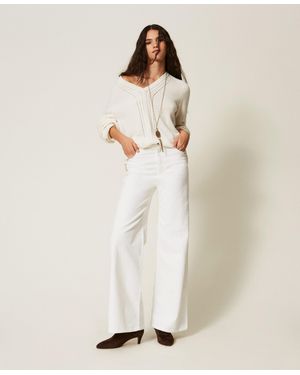 Twinset Wide Leg Corduroy Trousers - Natural