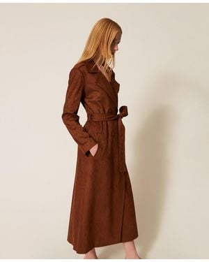 Twinset Suede Trench Coat With Belt - Brown