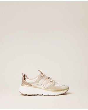 Twinset Leather And Mesh Running Trainers - Natural