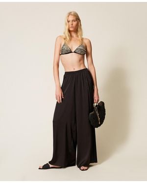 Twinset Wide Leg Trousers With Pleated Inserts - Black