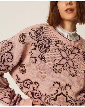 Twinset Jacquard Wool Blend Jumper - Pink