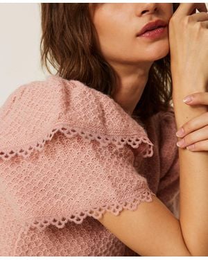 Twinset Pull Ras-Du-Cou Avec Volants, Femme - Marron