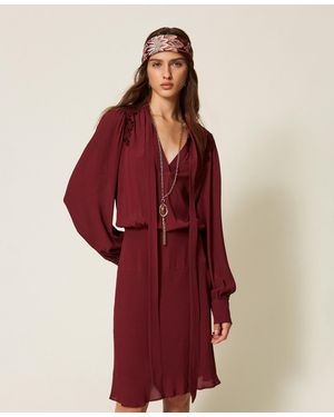 Twinset Kurzes Kleid Aus Crêpe De Chine Mit Stickerei - Rot