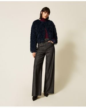 Twinset Vaqueros De Pernera Ancha Con Cinturón, Mujer - Azul