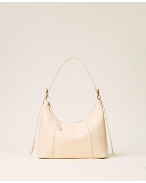 Twinset Adjustable Leather Hobo Bag - Natural