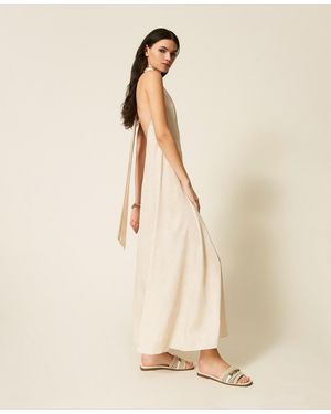 Twinset Long Halter Dress With Print - Natural
