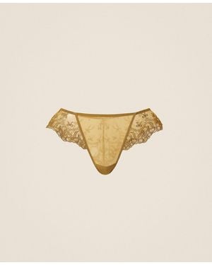 Twinset Brazilian-Slip Aus Tüll Mit Aufgestickten Schleifen - Natur