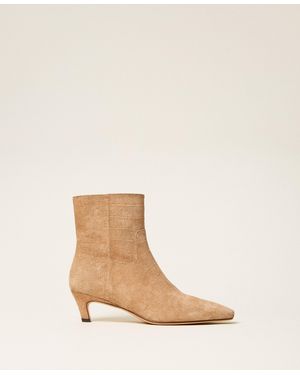 Twinset Crocodile Print Suede Ankle Boots - Natural