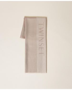 Twinset Jacquard Stole With Logo - Natural