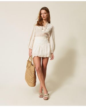 Twinset Ramie Mini Skirt With Embroidery - Natural
