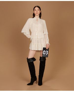 Twinset Short Georgette Dress With Embroidery - Natural
