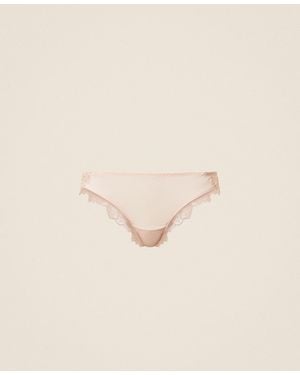 Twinset Charmeuse And Embroidered Tulle Brazilian Briefs - Natural