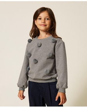 Twinset Baby's Sweatshirt With Faux Fur Pompom - Grey
