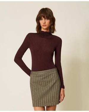 Twinset Turtleneck Top With Draping - Brown