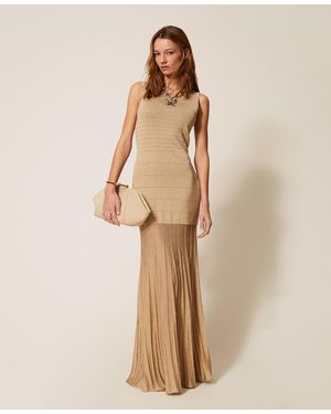 Twinset Long Knit Dress With Lurex - Natural