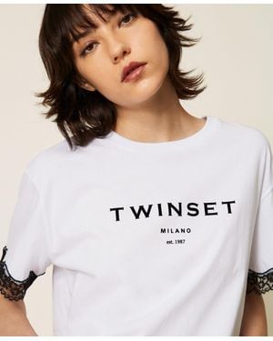 Twinset Jersey T-Shirt With Logo And Lace - White