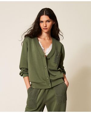 Twinset Scuba Cardigan With Crochet Detail - Green