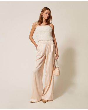 Twinset Wide Satin Trousers - Natural