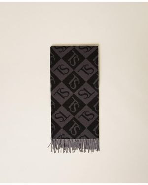 Twinset Jacquardstola Mit Rhomben Und Logo - Schwarz