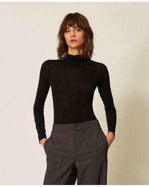 Twinset Turtleneck Top With Draping - Black