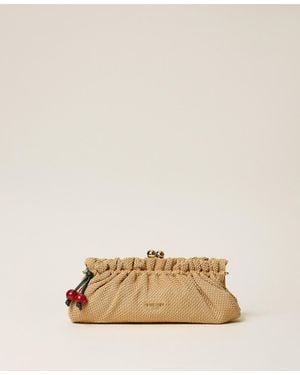 Twinset Raffia Clutch With Charm - Natural