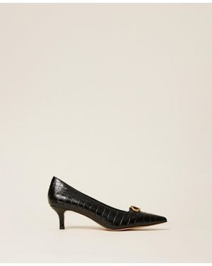 Twinset Zapatos De Salón Con Efecto De Piel Grabada Y Oval T, Talla - Neutro