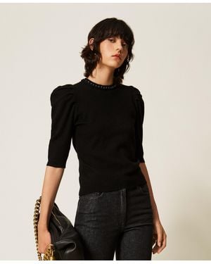 Twinset Jersey De Hilo Con Pedrería, Mujer - Negro