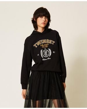 Twinset Hoodie With Logo Print - Black