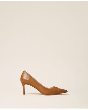 Twinset Pumps Aus Leder Mit Logo, Damen - Natur
