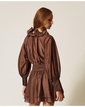 Twinset Short Voile Dress With Ruffles - Brown
