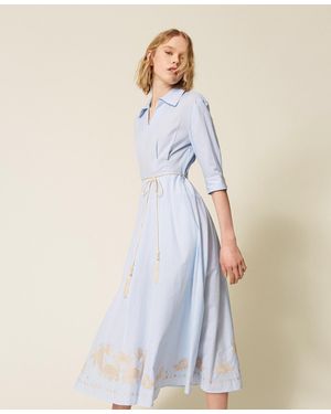 Twinset Long Striped Dress With Embroidery - Blue