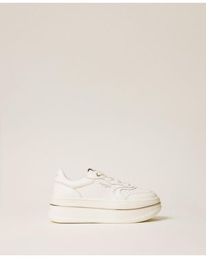Twinset Flatform Leather Trainers - Natural