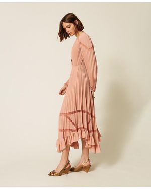 Twinset Long Pleated Georgette Dress - Natural