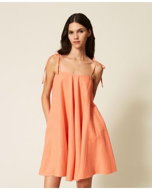 Twinset Short Linen Blend Dress - Orange