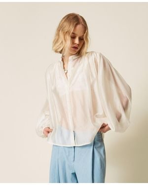 Twinset Voile Shirt With Gathering - Natural
