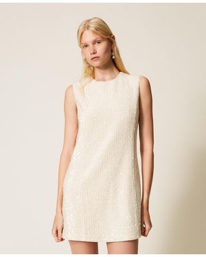 Twinset Short Bouclé Dress With Sequins - Natural