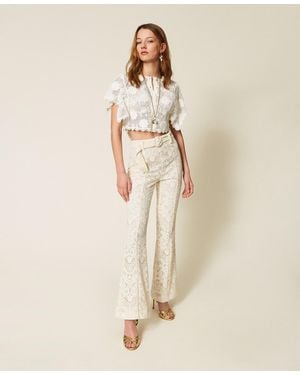 Twinset Flared Lace Trousers With Belt - Natural